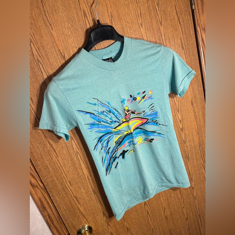 Vintage Mid 80s Top Half Brand Hawaiian Surf Graphic T-Shirt - Picture 2 of 5